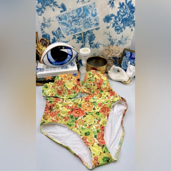 🆕 ZIMMERMANN 🧿 NWOT Yellowy Floral Print Balconette Bandeau Bikini - Sz 2/US 6 - Picture 2 of 16